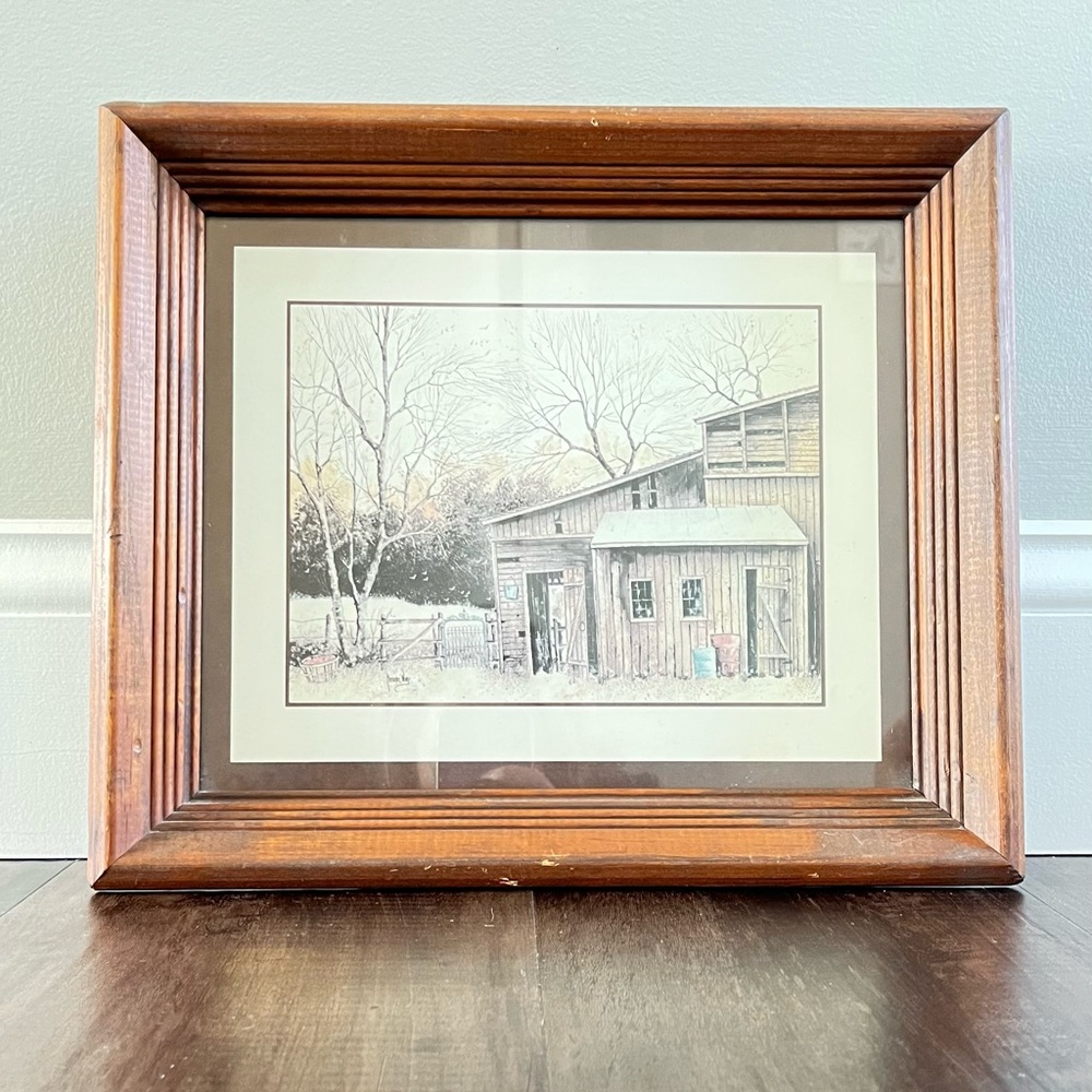 Vintage Framed Barn Art, Wood Frame, 80s, Robert Nioy